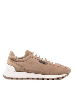 Brunello Cucinelli Suede Runners With Shiny Tab - Pink