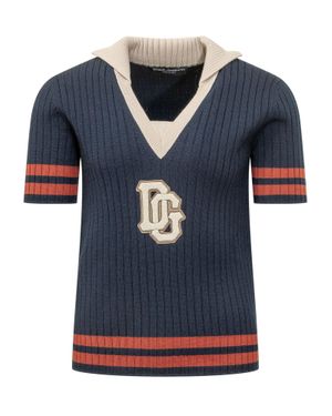 Dolce & Gabbana V-Neck Knit Sweater - Blue