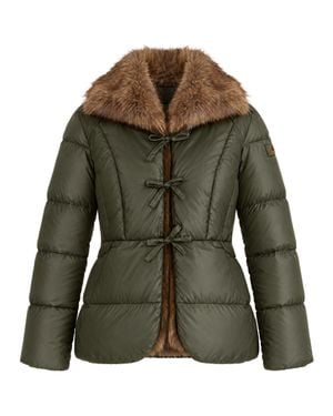 Peuterey Puffer Coat With Fur Trim Collar And Toggle Closure - Green