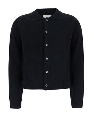 DUNST Ollared V-Neck Knit Cardigan With Long Sleeves, Regular Fit - Blue