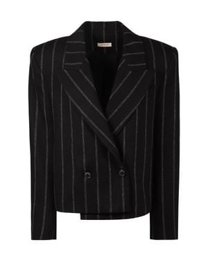 The Mannei Striped Double-Breasted Wool Blazer - Black
