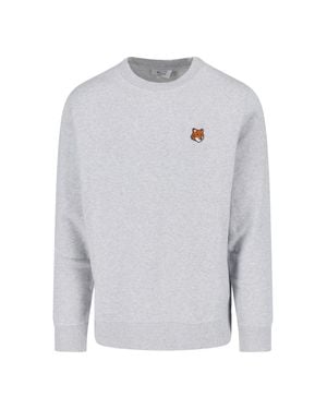 Maison Kitsuné Cotton Sweatshirt With Stretch Rib-Knit Details - Gray