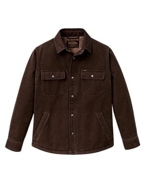Filson Cotton Fleece-Lined Classic Collar Button-Front Shirt Jacket With Chest Flap Pockets - Brown