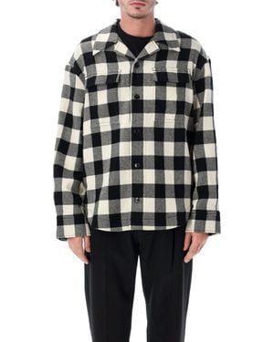 Ami Paris Checkered Wool Overshirt With Shark Collar And Horn Buttons - Blue