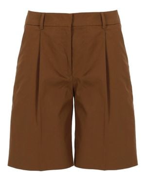 PT Torino High-Waisted Pleated Bermuda Shorts - Brown