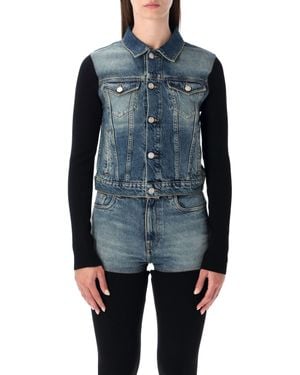 Coperni Hybrid Rib Knit And Denim Trompe-L'Œil Jacket - Blue