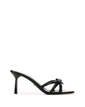 Prada Leather Flat Sandals With 8 Cm Heel - Black
