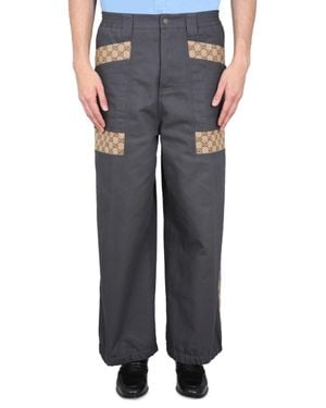 Gucci Cotton Fabric Pants With Gg Inserts - Gray