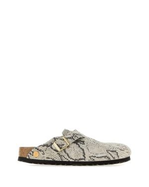 Birkenstock Printed Suede Boston Slippers - White