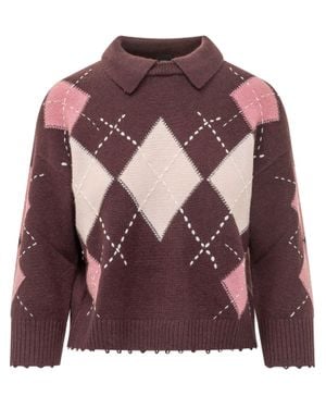 Pinko Cork Polo Argyle Knit - Purple