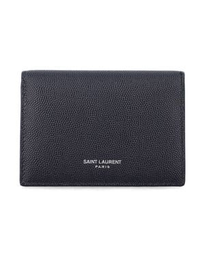 Saint Laurent Pebbled Leather Card Holder Wallet - Blue