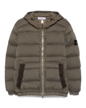 Stone Island Quilted Down Jacket With Adjustable Hood And Signature Patch - Green