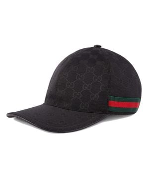 Gucci Original Gg Canvas Baseball Cap With Leather Detail And Web Stripe - Black