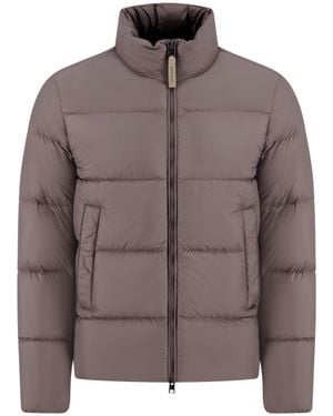 Woolrich Horizontal Quilted Stand-Collar Mini Puffer Jacket With Two-Way Zipper And Drawstring Hem - Brown
