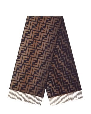 Fendi Gradient Effect Rectangular Wool And Cashmere Scarf - Brown