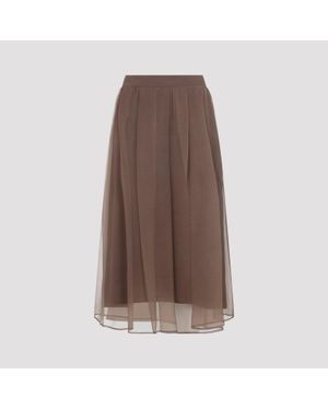 Brunello Cucinelli Sigaro Midi Voile Skirt - Brown