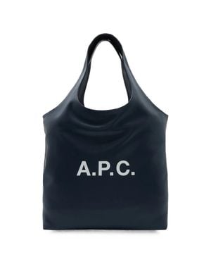 A.P.C. A. P.C. Two Top Handle Tote Bag With Interior Pocket, Front Logo Print (W 51 X H 27 X D 17 Cm) - Blue