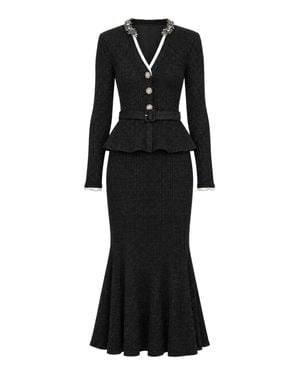 Self-Portrait Mini Dress With Snap-Front Closure, Removable Belt & Shoulder Pads - Black