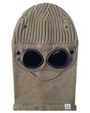 C.P. Company Ribbed Knit Hat With Stitched Logo Label And Matte Goggle Lenses - Gray