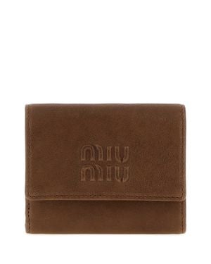 Miu Miu Miu-Style Nappa Leather Wallet With Golden Metal Finish (10 X 7.5 X 2 Cm) - Brown