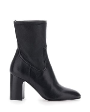 Stuart Weitzman Mulberry Stretch Bootie Leather Ankle Boots With Side Zip And Medium Heel - Black