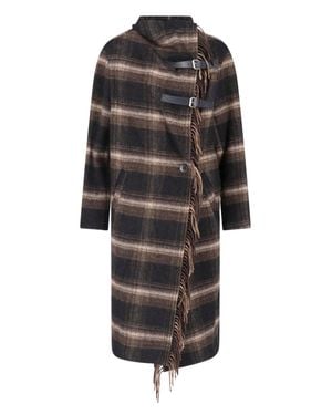 Isabel Marant Fringe Trim Plaid Wool Coat - Black