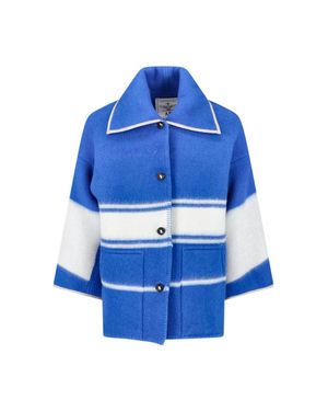 AM Remade Oversized Wool Button Front Jacket - Blue