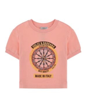 Dolce & Gabbana Kids Cotton T-Shirt With Short Sleeves - Pink