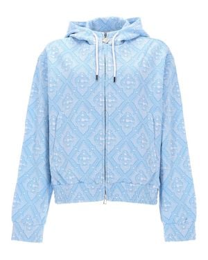 CASABLANCA Monogram Hooded Zip-Up Jacket - Blue