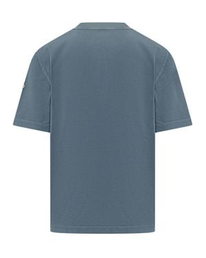 Moncler Cotton Logo T-Shirt With Cut Sleeves - Blue