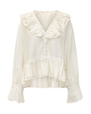 Ganni Habotai Frill Blouse - White