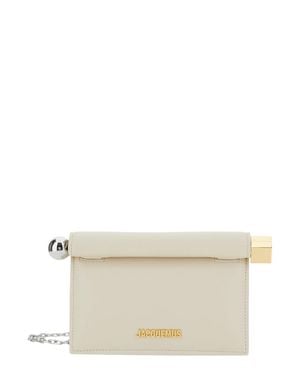Jacquemus Little Round Square Pouch Handbag With Zip Closure - Natural