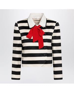 Valentino Garavani Vanilla/ Striped Mini Bow Jacket - Black