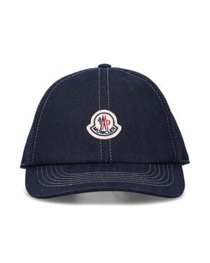 Moncler Denim Baseball Cap With Icon Logo Patch And Adjustable Fit - Blue