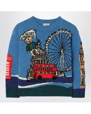 Burberry London Bear Intarsia Crewneck Sweater - Blue