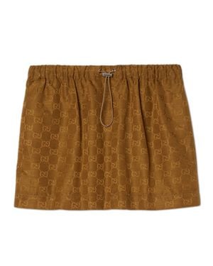 Gucci Gg Lined Mini Skirt With Drawstring Waist - Brown
