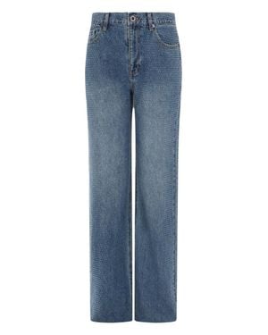 Self-Portrait Straight-Leg Jeans With All-Over Rhinestones - Blue