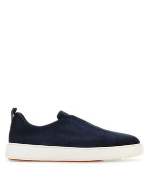 Santoni Nubuck Slip-On Sneakers - Blue