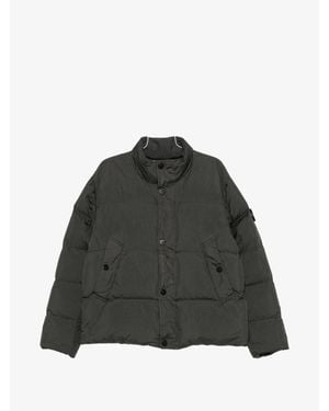Stone Island Padded Stand-Up Collar Jacket With Elastic Cuffs & Drawstring Hem - Black