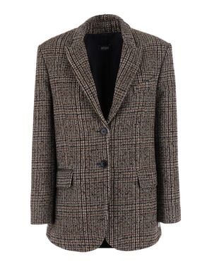 Le Plain Houndstooth Single-Breasted Blazer With Peak Revers - Black