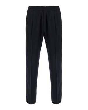 Low Brand Regular-Fit Cotton Pants With Elastic Waist, Pockets, And Logo Patch - Black