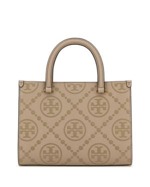 Tory Burch T Monogram Mini Leather Shopping Handbag - Natural