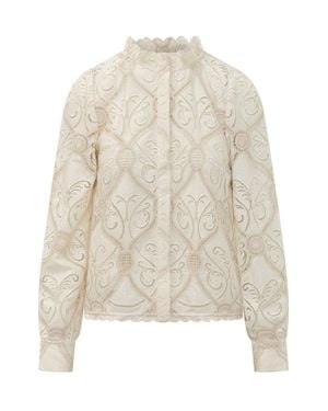 FARM Rio Graphic Lace Long-Sleeve Blouse - White