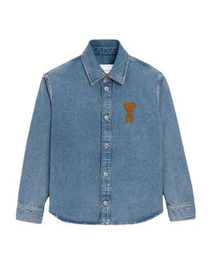 Ami Paris Worn Effect Cotton Jacket With Snap Buttons For - Blue
