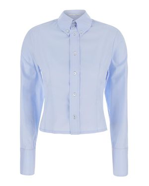 Tela Darma Cotton Short Shirt With Button-Down Collar For - Blue