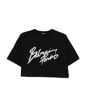 Balmain Mini Cropped T-Shirt With Front Logo - Black