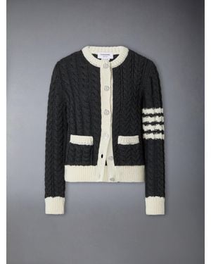 Thom Browne Aran Cable Crew Neck Cardigan - Gray