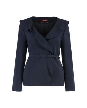 Max Mara Galizia Ruffled-Trim Belted Jacket - Blue