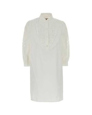 Valentino Cotton Eyelet Shirt Dress - White