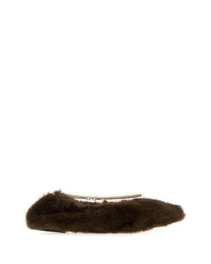 Stella McCartney Stella-Style Mink Plush Ballerina Flats With Chain Detail - White